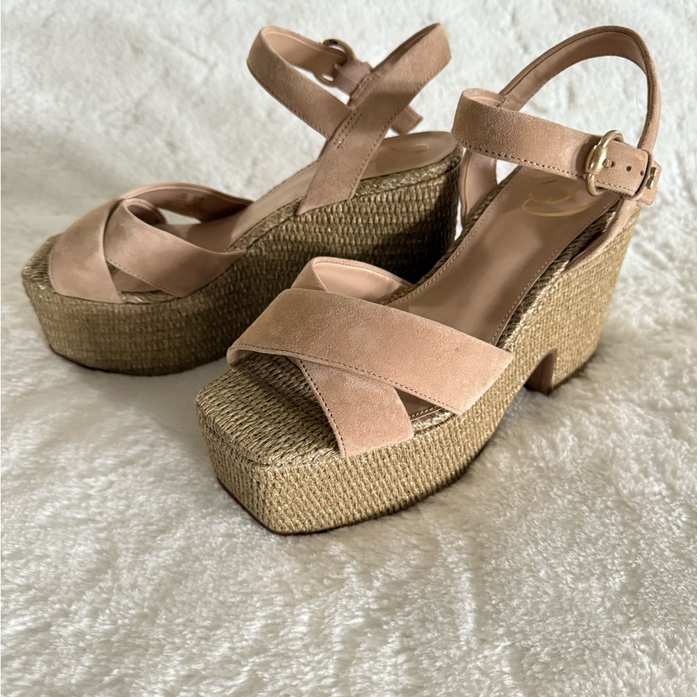 Sam Edelman Beige Wedges with Ankle Strap - Picture 2 of 6